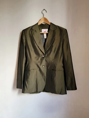 Chaqueta Blazer Vintage Años 70 Verde Oliva Metalizado Pico Solapa 36 XS S Disco Glam Foto 1 de 4