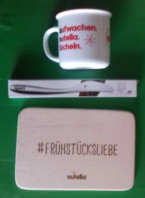 NUTELLA 1 xTASSE GUTEN MORGEN+1SCHNEIDEBRETT HOLZ+1xWMF NUTELLA STREICHER NEU - Bild 1 von 2