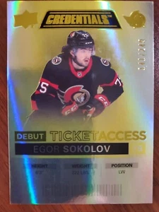 2021-22 Credentials Egor Sokolov #10 Debut Ticket Access Yellow /249, Utah - Bild 1 von 2