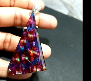 Certified 93.40 Ct Natural Ammolite 925 Solid Silver Rainbow Pendant Gemstone - Picture 1 of 9