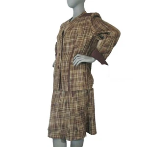 Patti LaBelle Size: 10, Chic 2 Piece Skirt Suit Brown Tweed Solid Trim, Pristine - Bild 1 von 15