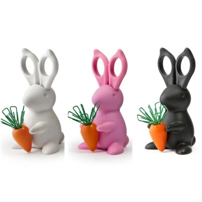 Büroklammerhalter + Schere Desk Bunny Qualy Büro Hase Möhre Weiß Schwarz