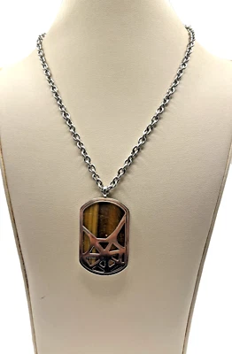 Посеребренная цепочка с изогнутым прямоугольным кулоном и инкрустацией из полированного дерева 24 дюйма - Изображение 1 из 4