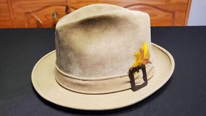Mens Dobbs Suede Leather Size 7 1/4 Tan Old Vintage Fedora Hat FDE  - Picture 1 of 17