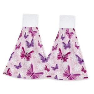 Kitchen Hand Towels 2 Pieces Hand Towel Loop Dish Cloth Pink Purple Butterfly - Picture 1 of 8