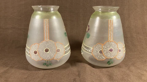 2 Antique Art Nouveau Arts Crafts Art Glass Lamp Light Shade 2 1/4" Fitter Cover