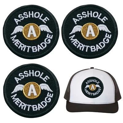 Lot of 3 AsshoIe Merit Badge Tactical Patch Funny Humor Gag Gift Husband Iron On - Image 1 of 4