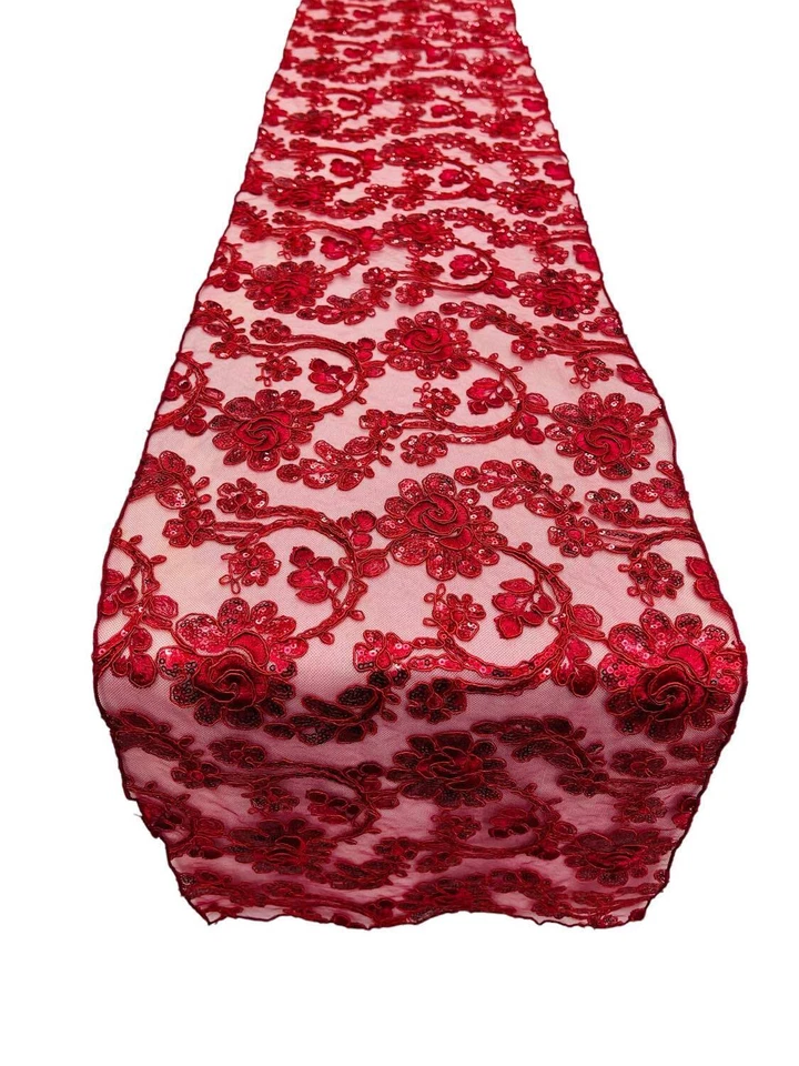 12" Wide Flower Sequins Design Table Runner - Shiny Sequins (Pick A Color) - Image 1 of 1