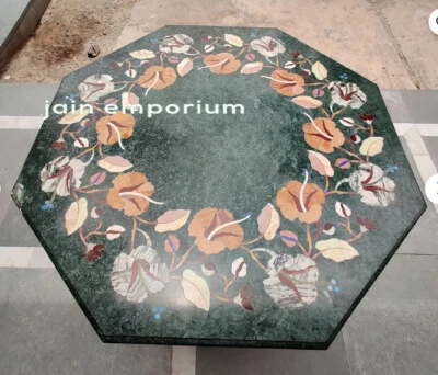 12" green marble Table Top Inlay Pietra Dura Art coffee side Handmade decor - Image 1 of 3