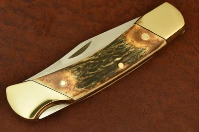 CUCHILLO SCHRADE + EE. UU. TÍO HENRY CIERVO TOSTADO JUMBO 5 PULGADAS ENORME BLOQUEO (23917) Foto 1 de 4