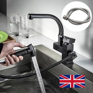 Pull Out Kitchen Sink Mixer Tap Dual Spout Spray Single Lever Mono 360°Black Tap - Picture 1 of 12