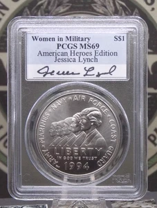 1994 "W" Woman in Military *JESSICA LYNCH* Hero Silver Dollar $1 PCGS MS69 #426 - Picture 1 of 6