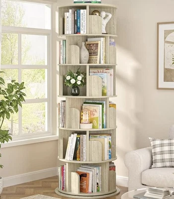 Aheaplus 6 Tier Rotating Bookshelf, Wood Spinning Bookshelf TowerRound Revolving - Image 1 of 4