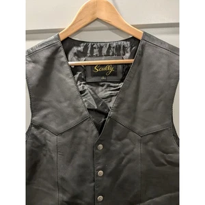 Scully Mens Leather Vest Western Cowboy Biker Buttons Black L - Picture 1 of 10