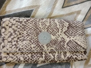 Portafoglio donna Kipling beige marrone stampa animalier bi pieghevole chiusura tasche - Foto 1 di 7