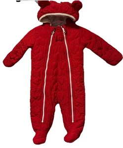 Baby Girl Infant 3-6M Bunting Pram Suit Snow Suit Red, Bow Hearts Hooded - Picture 1 of 5