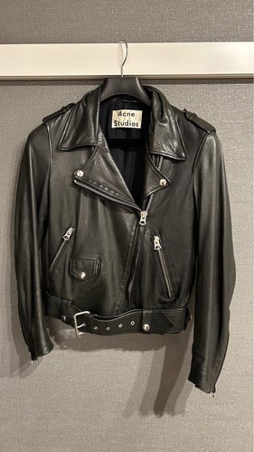 Giacca biker pelle Acne Studios doppio cavaliere taglia 34 donna spalla 38 cm JP