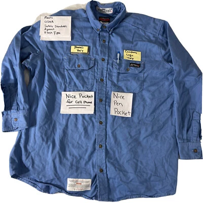 Bulwark FLAME RESISTANT 2987MB Large LIGHT BLUE LS Work Shirt Excellent J226 - Image 1 of 4