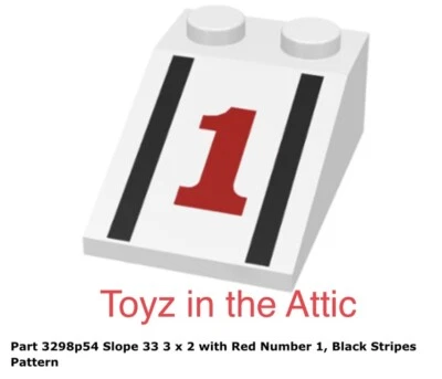 Lego 1x 3298p54 Slope 33 3 x 2 with Red Number 1, Black Stripes Pattern 6604 - Image 1 of 2