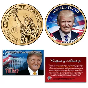 DONALD TRUMP 45th President USA 2017-2021 Presidential $1 Dollar Golden US Coin - Picture 1 of 3