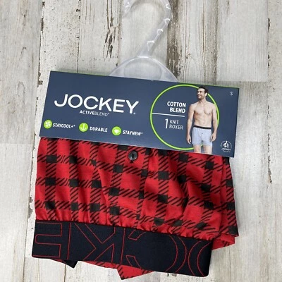 Mens Jockey Active blend Cotton Blend Knit Boxer Size S Red Black $18.        X5 - Image 1 of 4