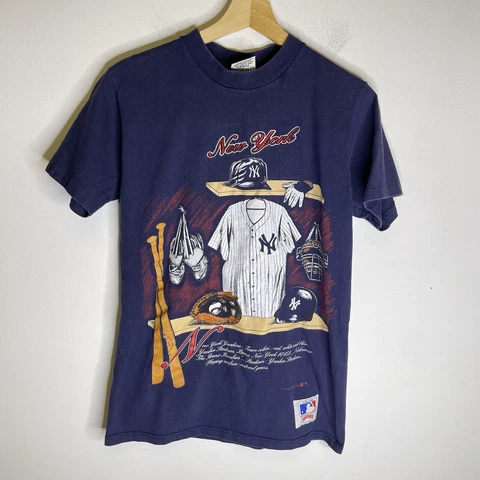 Vintage 90's Nutmeg Mills New York Yankees T-Shirt Medium Embroidered USA Made Cover