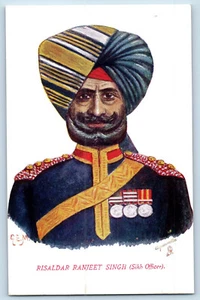 Indien Postkarte Risaldar Ranjeet Singh (Sikh Offizier) um 1910 Aquarette Tuck Art - Bild 1 von 2