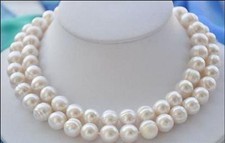 Double-strands AAA 11-10MM SOUTH SEA WHITE PEARL NECKLACE 14K GOLD CLASP 18‘ 19’