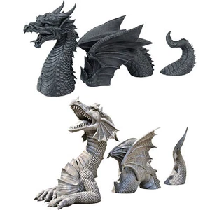Three-Section Flying Dragon Statue Garden Resin Dragon Statue Crafts Gothic Deco - Picture 1 of 14