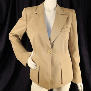 ARMANI COLLEZIONI Beige Striped Wool Retro Women Jacket Coat Size 10 - Picture 1 of 11
