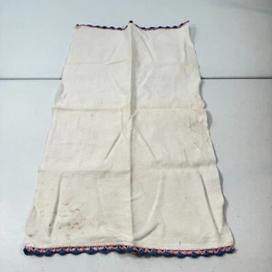 vintage handmade kitchen tea towel cotton white crochet edge retro - Picture 1 of 10