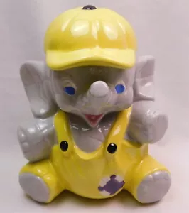 Vtg HP 1970s Ceramic Elephant Wearing Yellow Hat & Bibs 10.5" Cookie Jar - Picture 1 of 20