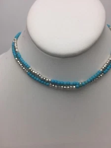 Lucky Brand beaded Choker turquoise & silver tone beads 15" B 33 - Picture 1 of 6