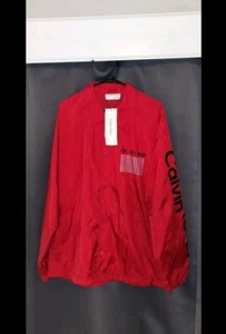 NWT Calvin Klein Red Windbreaker Jacket Men’s Size Large Snap-Closure NEW w Tags - Picture 1 of 15