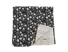 Black & White Floral Kantha Quilt Hand Block Print Bedspread Hand Stitched Quilt
