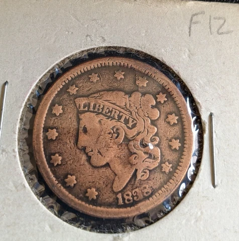 1838 Coronet Head Large Cent VF Details Cover