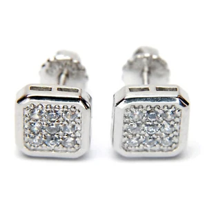 Men's Hip Hop 7 mm Iced Silver and Black Plated Screw Back Stud Earrings 913 - Picture 1 of 6