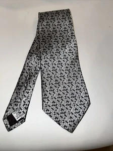 Corbata ALFANI Gris Plateado Negro Micro Cuadrada (Azulejos) Estampado SEDA Contemporánea - Imagen 1 de 14