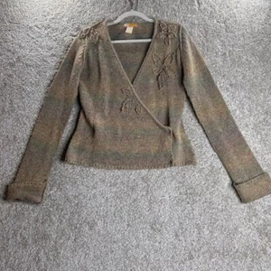 Tulle Anthropologie Wool Knit Sweater V Neck Women's Size Small Floral - Picture 1 of 14