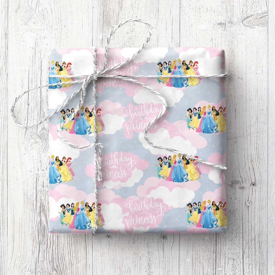 Unofficial Princess Wrapping Paper (2 Sheets) ,gift wrap, birthday, baby blue - Image 1 of 1