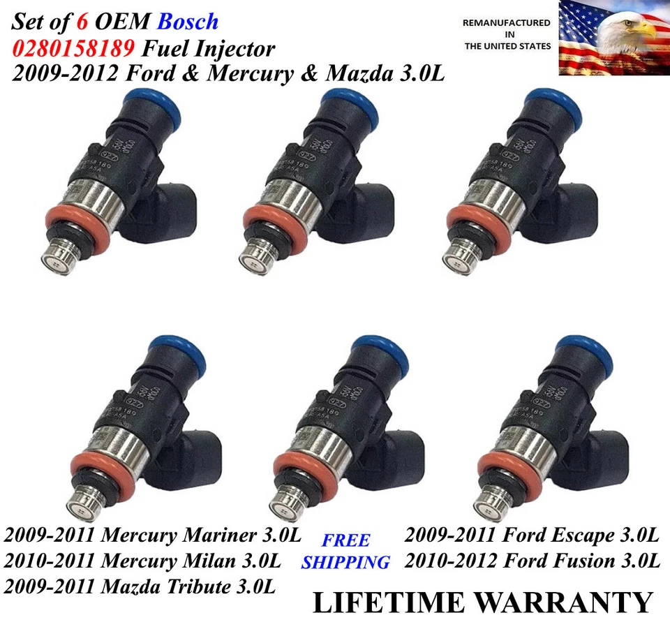 ✅OEM Bosch  6x-Genuine Fuel Injectors For 2010-2011-2012 Ford Fusion 3.0 V6 - Image 1 of 1