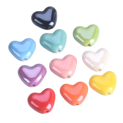 10pcs 15mm Heart Handmade Glazed Ceramic Porcelain Loose Beads for DIY Jewelry - Image 1 of 4