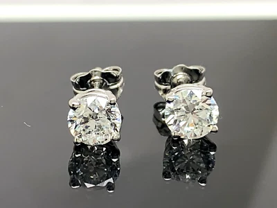 Diamond Earrings Platinum GIA Certified 1.00ctw VS2 H Natural Stud Push Back - Image 1 of 4