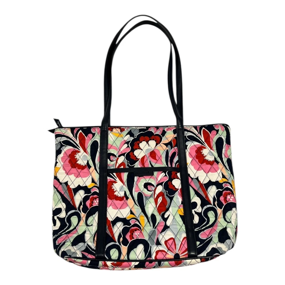Bolso de Mano Vera Bradley Floral Acolchado Cuero Negro Borde Bolso de Hombro Foto 1 de 4