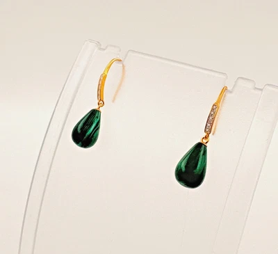 Malachite Verde Orecchini Pendenti Argento Sterling 925 Oro - W/Certificato & - Immagine 1 di 4