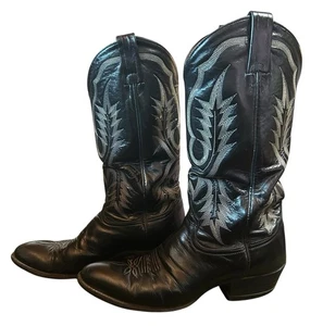 VINTAGE TONY LAMA COWBOY BOOTS-BLACK Embroider 2915 Men's Sz 10D Western Cowboy - Picture 1 of 23
