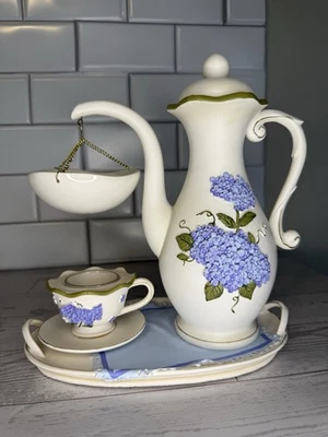 Yankee Candle Tetera y Taza Quemador de Tarta Calentador de Cera Lt Azul Hortensia Adornado  Foto 1 de 4