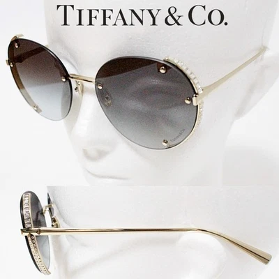 Tiffany & Co TF3110-K-B Round Sunglasses Crystal Gold Frame Gray Lens Women Ital - Image 1 of 4