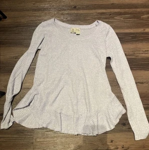 Anthropologie Saturday Sunday Waffle Knit Wendy Top orlo termico con volant taglia XS - Foto 1 di 8