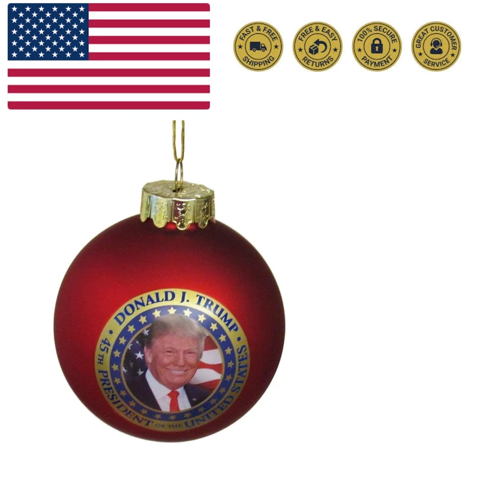 President Donald Trump Red 80mm Glass Ball Christmas Tree Ornament C7572